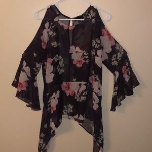 i Jeans By Buffalo Open Shoulder Sheer Blouse